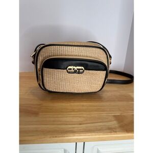 Woven Crossbody Bag‎ with Black Trim & Gold Accents